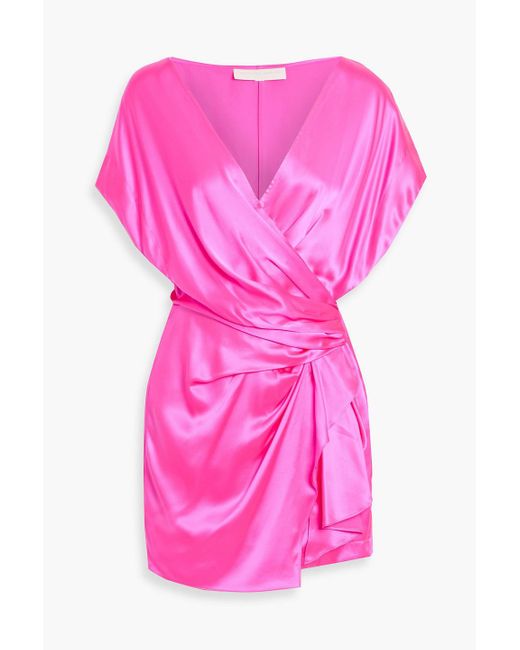 Michelle Mason Pink Wrap-Effect Silk-Satin Mini Dress