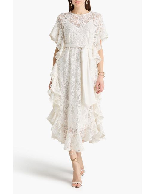 Zimmermann White Ruffled Cotton-Blend Lace Midi Dress