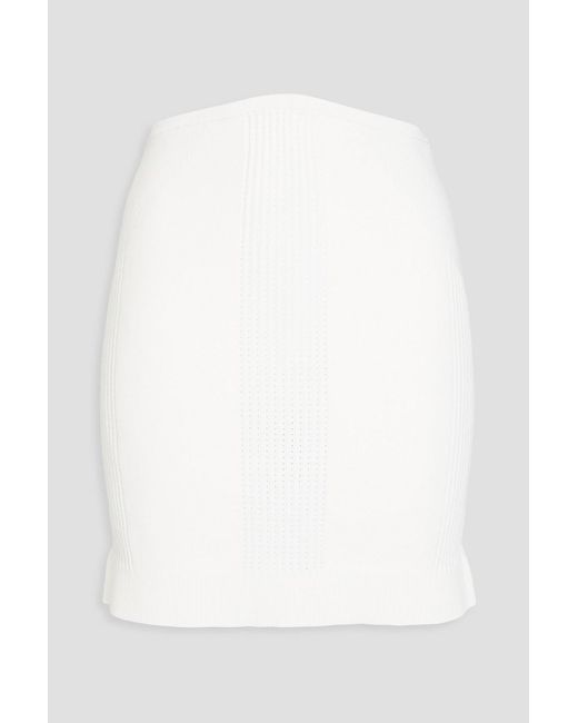Hervé Léger White Pointelle-knit Mini Skirt