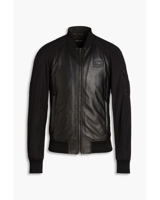 Dolce & Gabbana Black Shell-paneled Leather Bomber Jacket for men