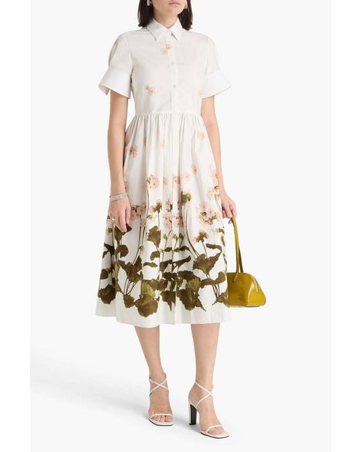 Erdem White Floral-Print Cotton-Poplin Midi Shirt Dress
