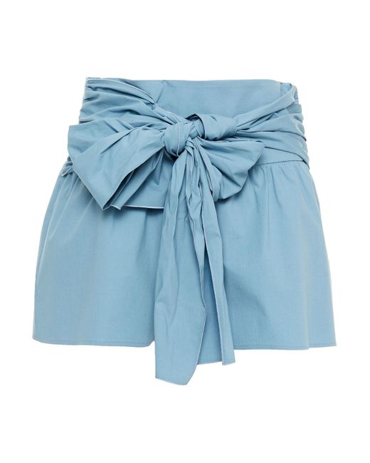 RED Valentino Blue Bow-embellished Stretch-cotton Poplin Shorts