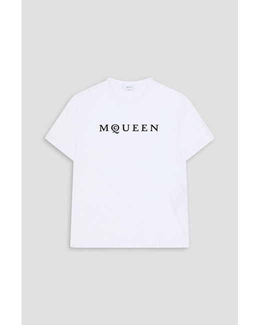 McQueen White Printed Cotton-Jersey T-Shirt for men