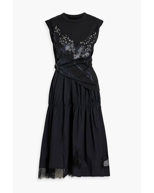 3.1 Phillip Lim Black Embellished Jersey-Paneled Tencel And Cotton-Blend Midi Dress