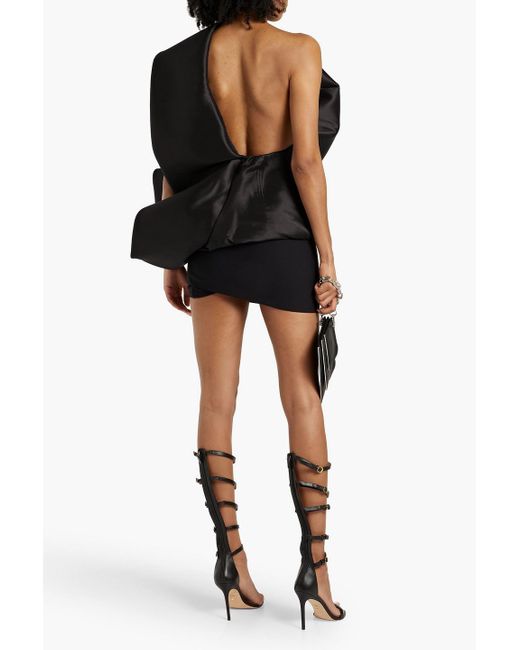 Rick Owens Black Drapiertes oberteil aus seidentaft mit asymmetrischer schulterpartie