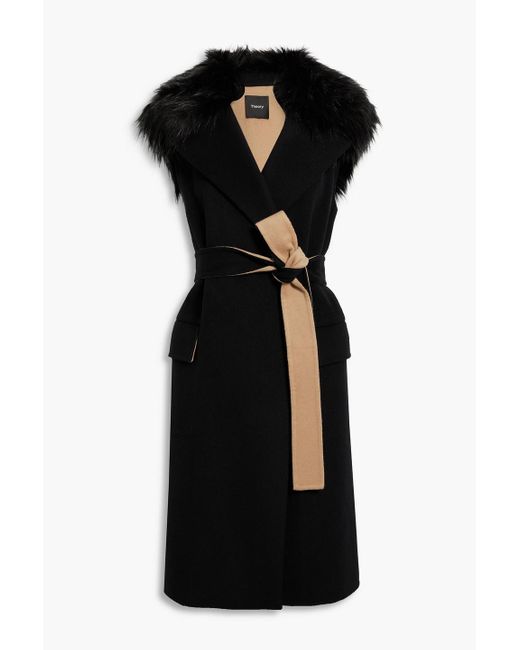 Theory Faux Furtrimmed Wool And Cashmereblend Felt Jacket in Black Lyst