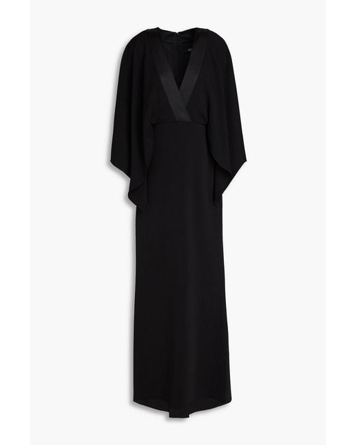 Badgley Mischka Black Draped Satin-trimmed Crepe Gown