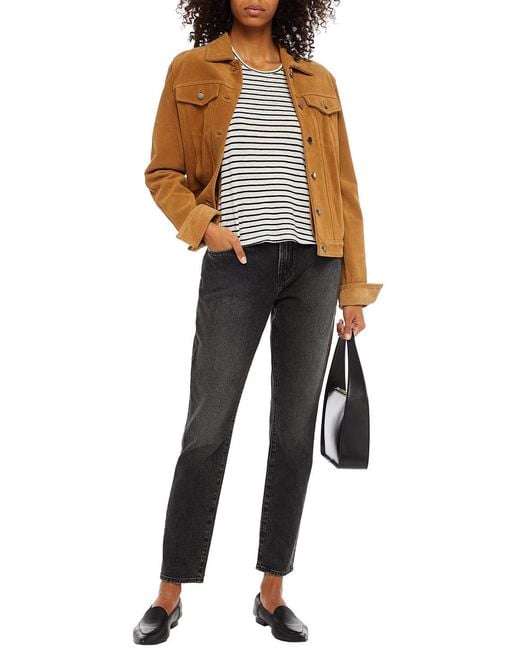 FRAME Black Le Garcon Distressed Mid-rise Straight-leg Jeans