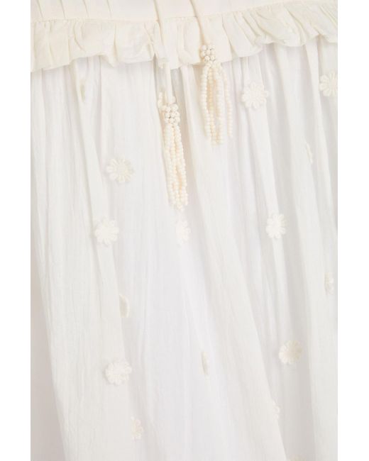 Farm Rio Natural Bluse aus baumwolle mit floralen applikationen und rüschen