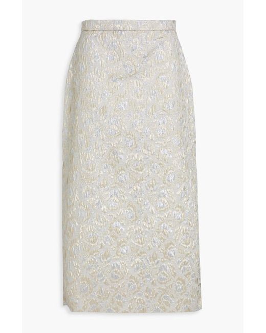 Erdem White Pleated Cloqué Midi Skirt