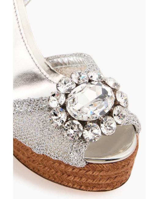 Dolce & Gabbana White Embellished Mirrored-leather And Lamé Wedge Sandals