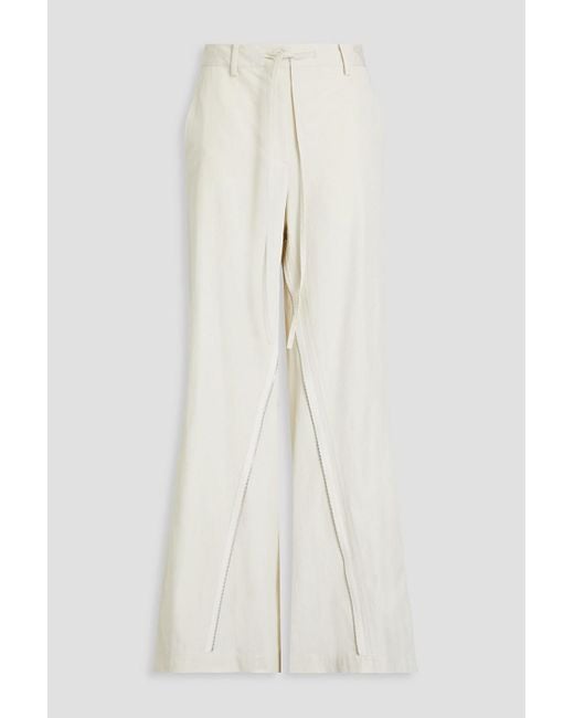 Helmut Lang White Zip-detailed Cotton-blend Twill Wide-leg Pants