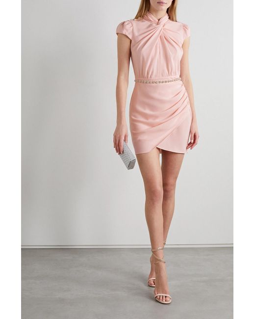 Self Portrait Twist front Belted Embellished Crepe Mini Dress in Pink Lyst UK