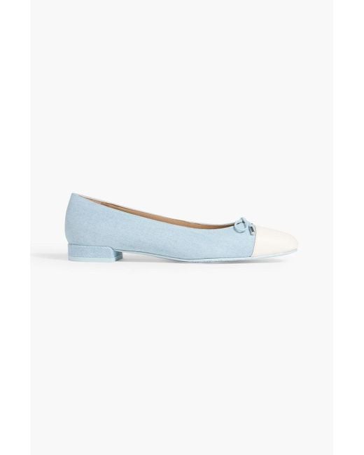Stuart Weitzman Blue Sleek Bow Leather-trimmed Denim Ballet Flats