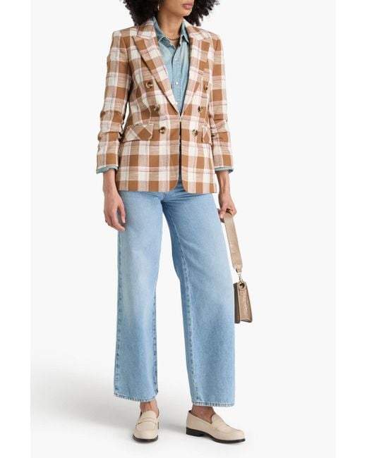 Veronica Beard Brown Beacon Double-breasted Checked Cotton-blend Blazer