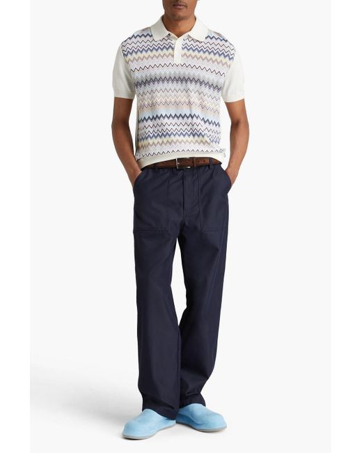 Missoni White Crochet-Knit Cotton Polo Shirt for men
