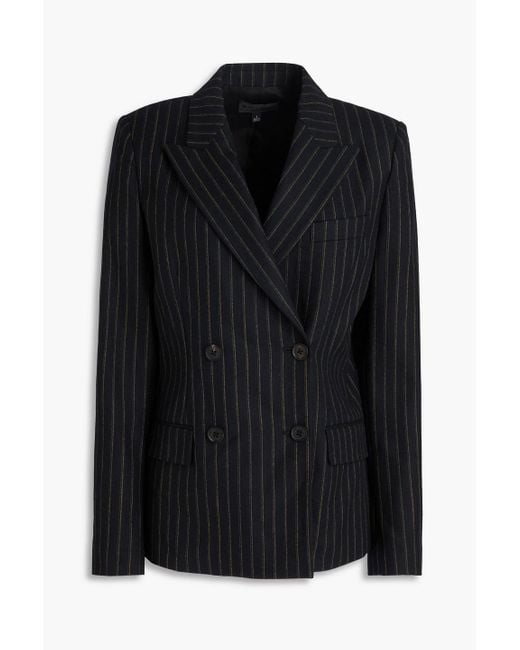 Nili Lotan Black Veda Double-Breasted Pinstriped Wool-Blend Twill Blazer