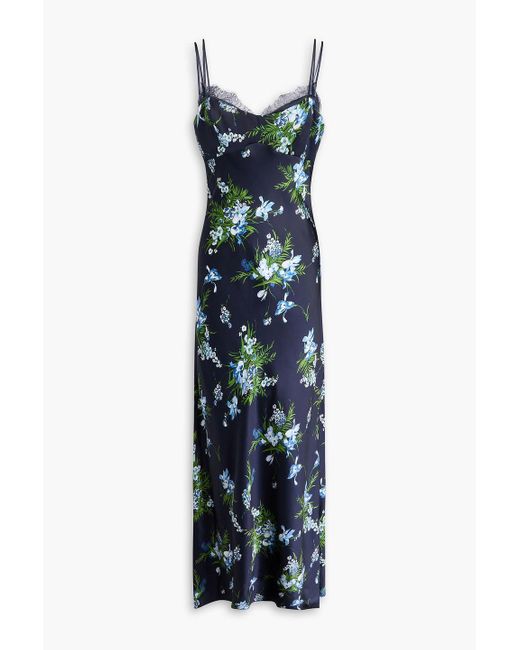 Veronica Beard Blue Bixie Floral-Print Silk-Blend Satin Maxi Dress