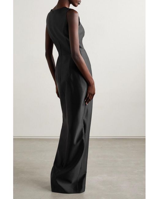 Rasario Black Scalloped Satin Gown