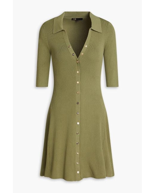 Maje Ribbed-knit Mini Dress in Green | Lyst UK