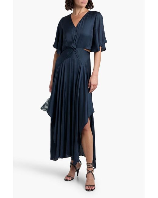 Maje Blue Cutout Satin Maxi Dress