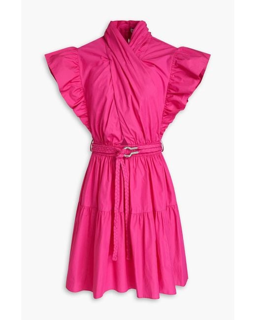 10 Crosby Derek Lam Pink Finn Belted Ruffled Cotton-poplin Mini Dress