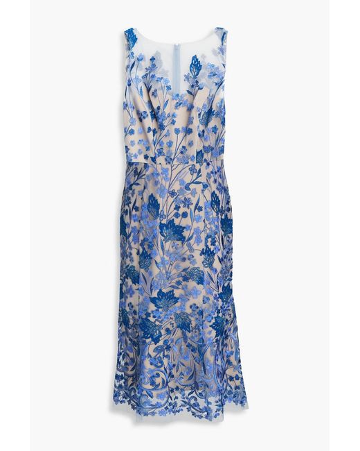 Marchesa Blue Embroidered Tulle Dress