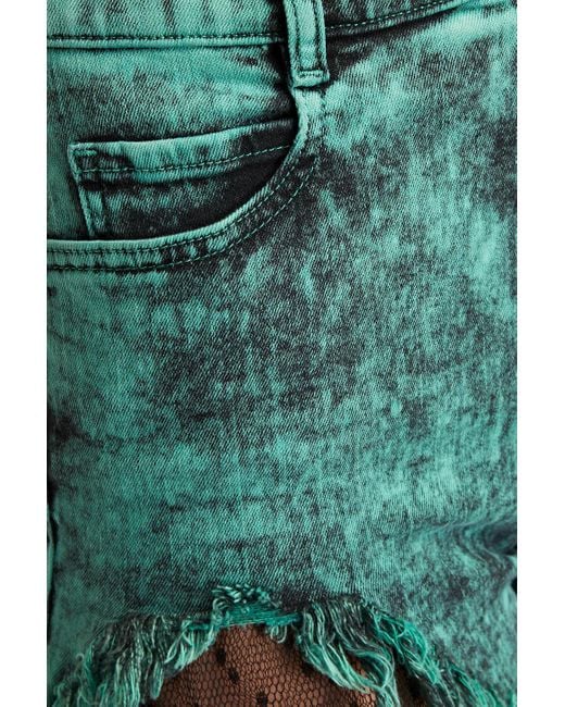 RED Valentino Green Frayed Bleached Denim Shorts