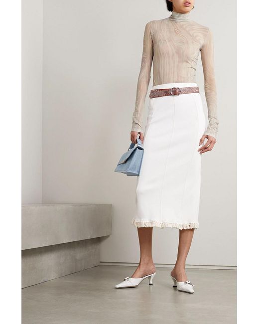 Acne White Tasseled Ribbed-knit Midi Skirt