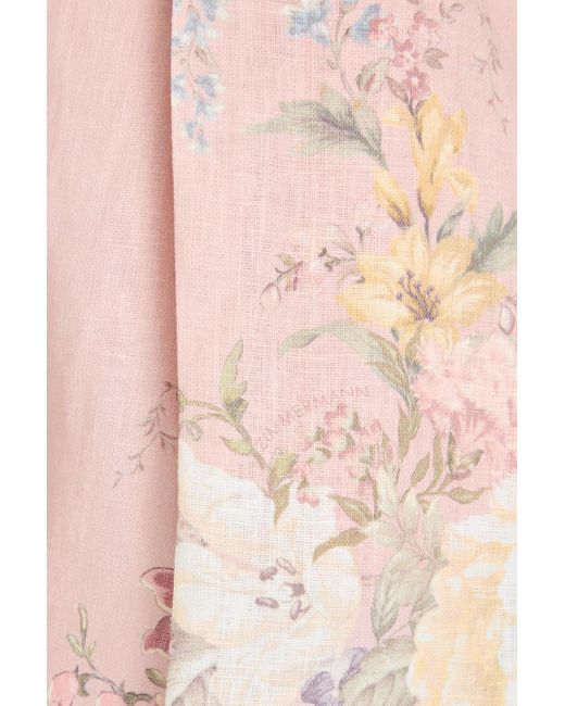 Zimmermann Pink Belted Floral-Print Linen Shorts