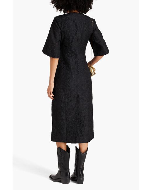 Ganni Black Midi-wickelkleid aus cloqué mit zierperlen