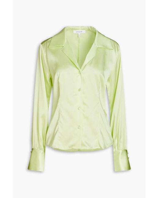 FRAME Green The Femme Stretch-silk Satin Shirt