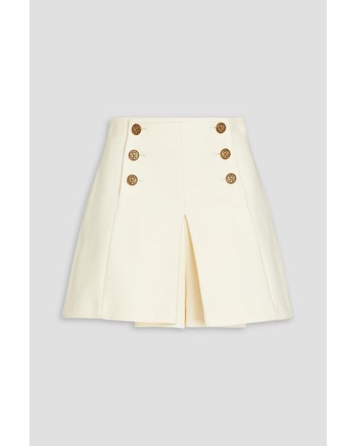 RED Valentino Natural Pleated Button-embellished Wool-blend Shorts