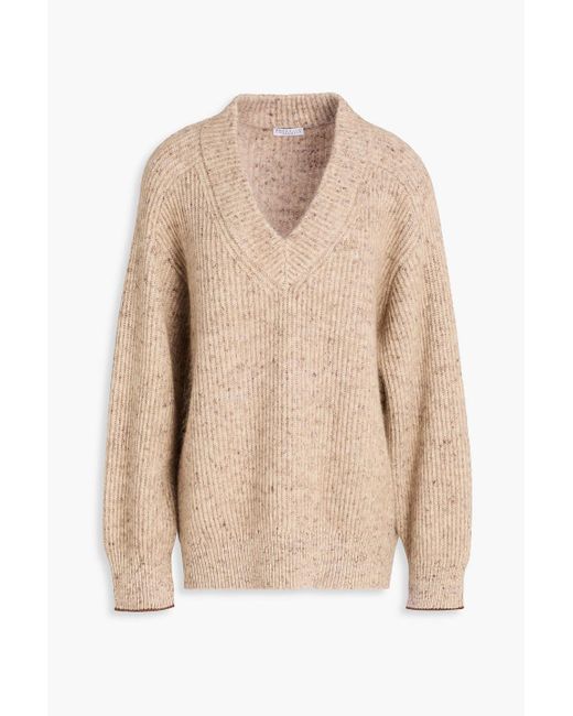 Brunello Cucinelli Natural Pullover aus einer wollmischung mit zierperlen