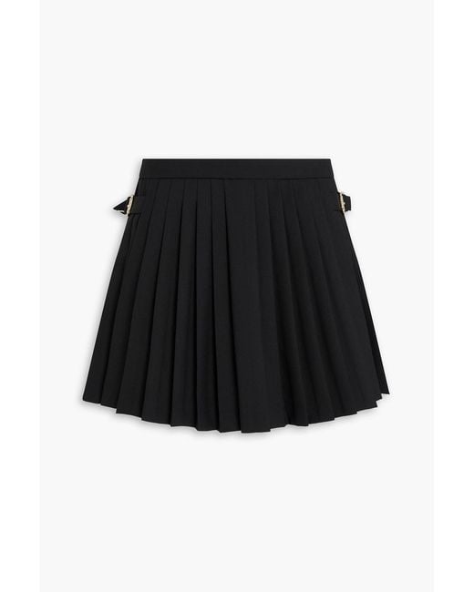 Sandro Black Skirt-effect Pleated Wool-blend Twill Shorts