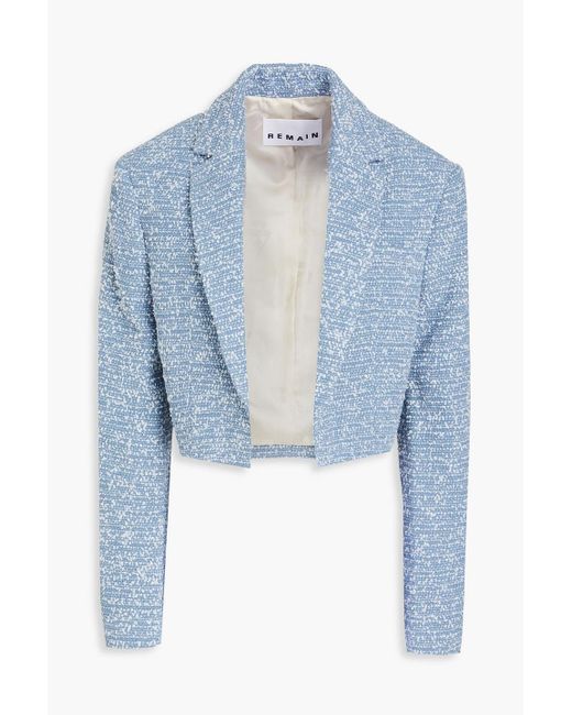 REMAIN Birger Christensen Blue Cropped Cotton-blend Tweed Blazer