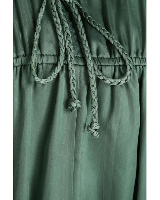 Maje Green Tie-Detailed Cupro-Satin Midi Dress
