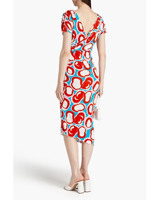 Diane von Furstenberg Red Havana Wrap-effect Printed Jersey Dress