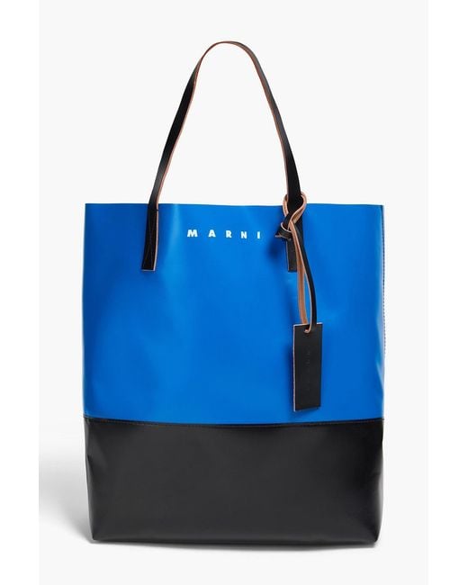 Marni Blue Tribeca Leather-Trimmed Coated-Canvas Tote