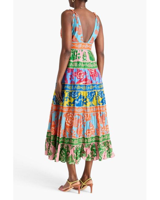 Farm Rio White Tiered Floral-Print Cotton-Gauze Maxi Dress