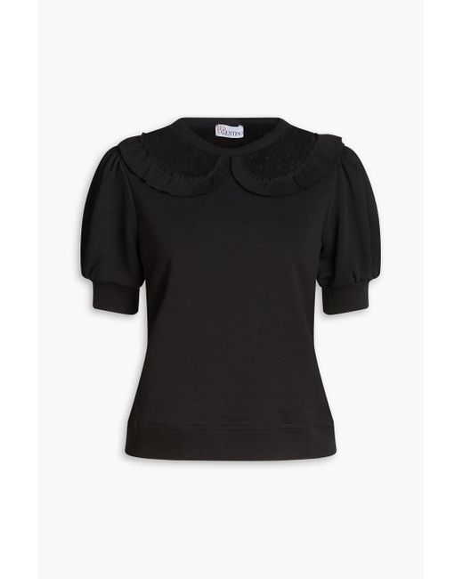 RED Valentino Black Point D'esprit-trimmed French Cotton-blend Terry Top