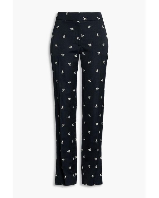 Erdem Blue Floral-Jacquard Straight-Leg Pants