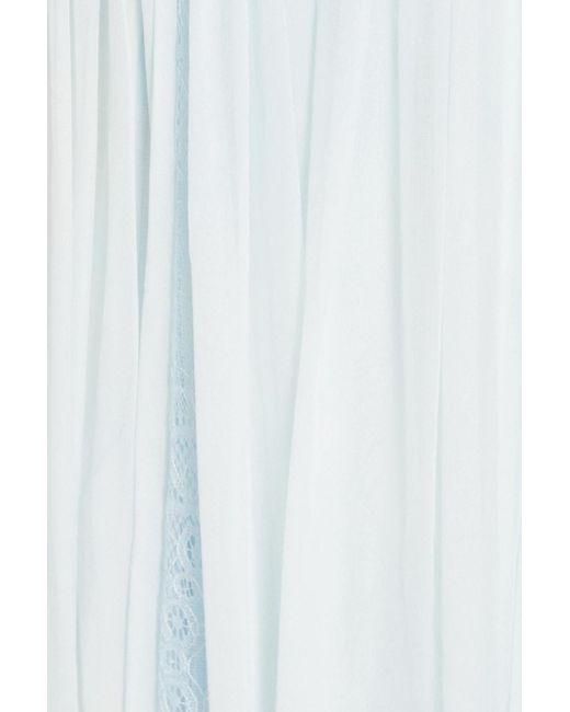 Zuhair Murad White Lace-trimmed Plissé Silk-blend Chiffon Gown