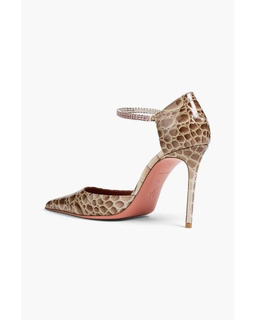 AMINA MUADDI Green Ursina Crystal-embellished Printed Patent-leather Pumps