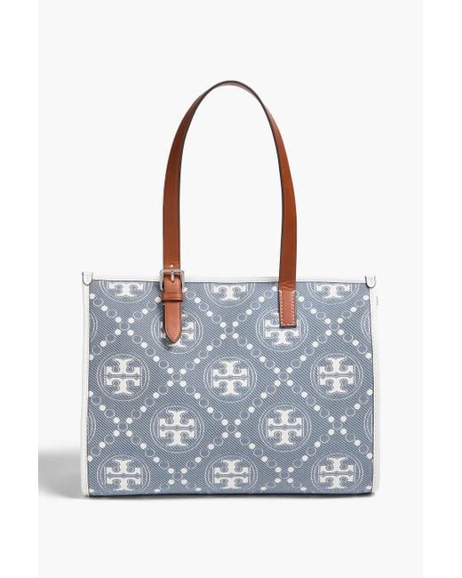 Tory Burch Blue Tote bag aus jacquard mit lederbesatz
