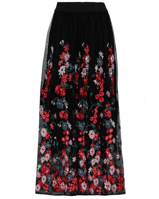 Maje Woman Jamie Embroidered Tulle Midi Skirt Black