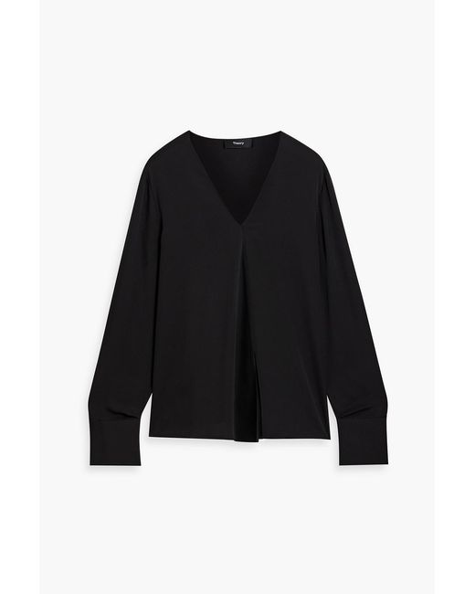 Theory Black Silk Crepe De Chine Top