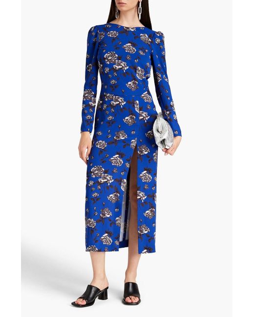 RED Valentino Blue Floral-print Crepe Midi Dress