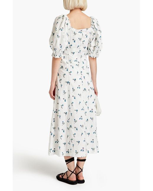 Day Birger et Mikkelsen White Cynthia Floral-print Organic Cotton-poplin Midi Shirt Dress