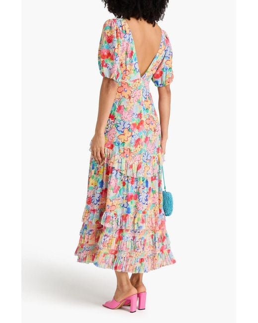 Rixo White Shireen Floral-Print Crepe De Chine Midi Dress